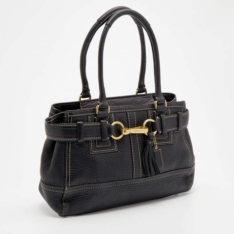 Pre Owned Coach Black Grained Leather Hampton Tote