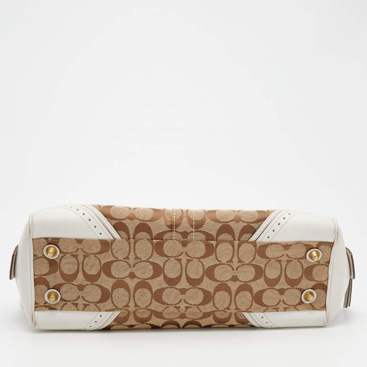 Pre Owned Coach Beige/White Signature Canvas and Leather Satchel