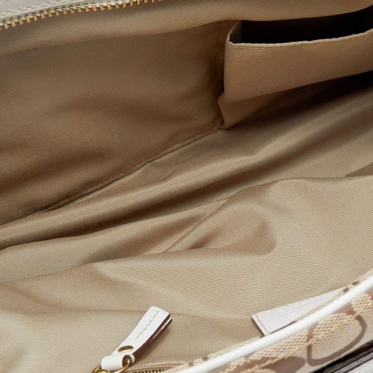 Pre Owned Coach Beige/White Signature Canvas and Leather Satchel