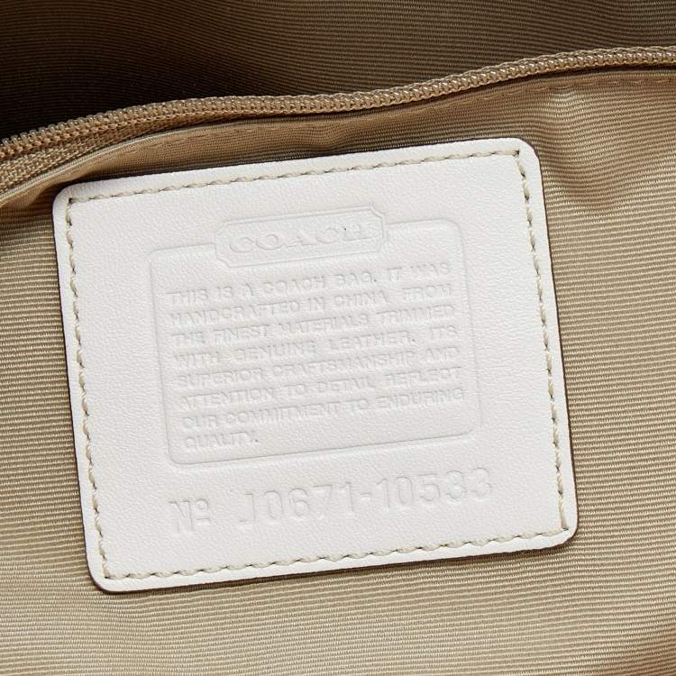 Pre Owned Coach Beige/White Signature Canvas and Leather Satchel