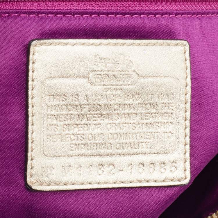Pre Owned Coach Beige/Gold Signature Pleated Canvas and Leather Sophia Madison Satchel