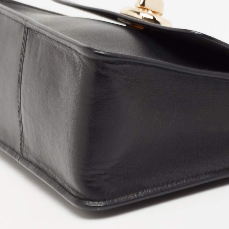 Pre Owned Coach Black Leather Turnlock Chain Crossbody Bag 