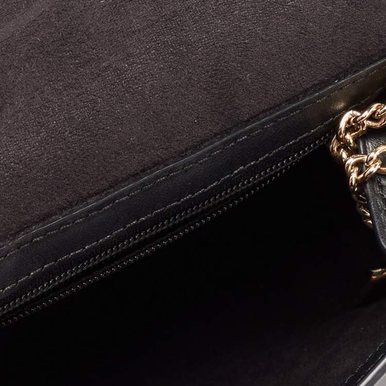 Pre Owned Coach Black Leather Turnlock Chain Crossbody Bag 