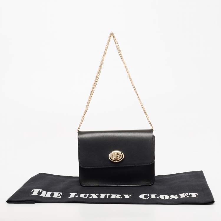 Pre Owned Coach Black Leather Turnlock Chain Crossbody Bag 