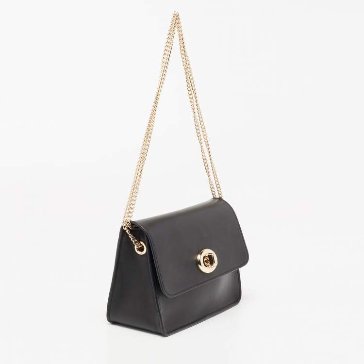 Pre Owned Coach Black Leather Turnlock Chain Crossbody Bag 