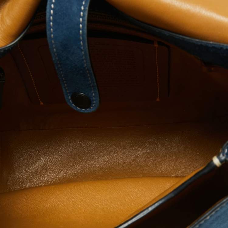 Pre Owned Coach Blue Leather Studded Saddle Crossbody Bag