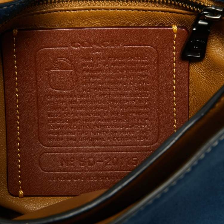 Pre Owned Coach Blue Leather Studded Saddle Crossbody Bag