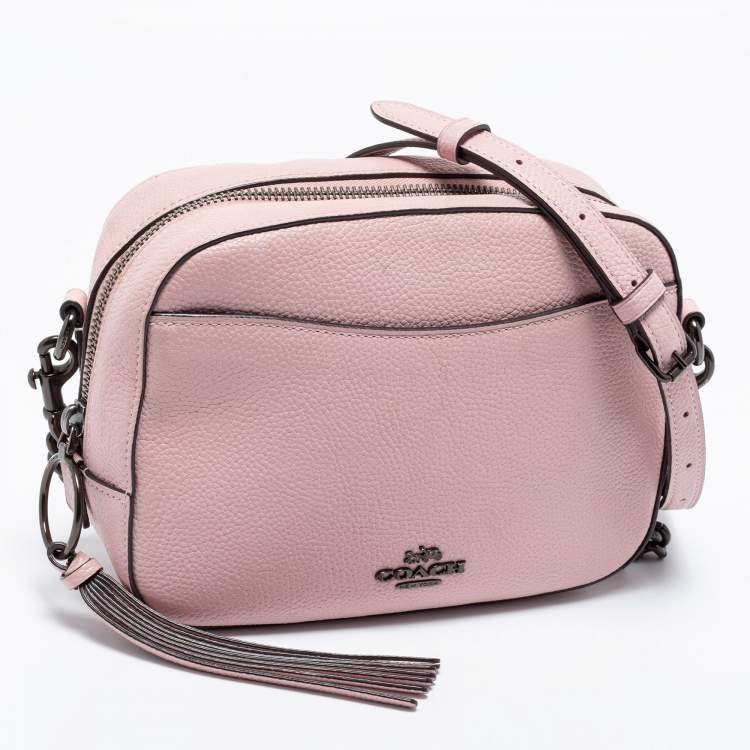 Pre Owned Coach Pink Pebbled Leather Camera Shoulder Bag
