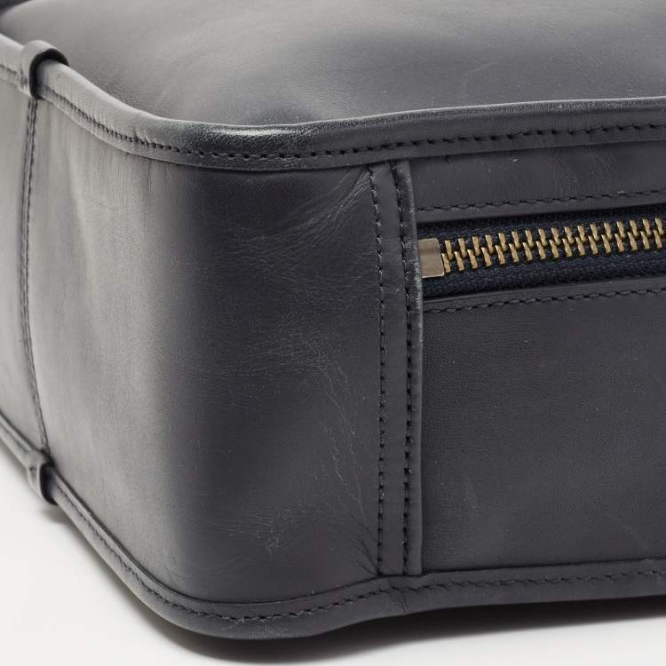 Pre Owned Coach Dark Grey Leather Lunch Pail Top Handle Bag