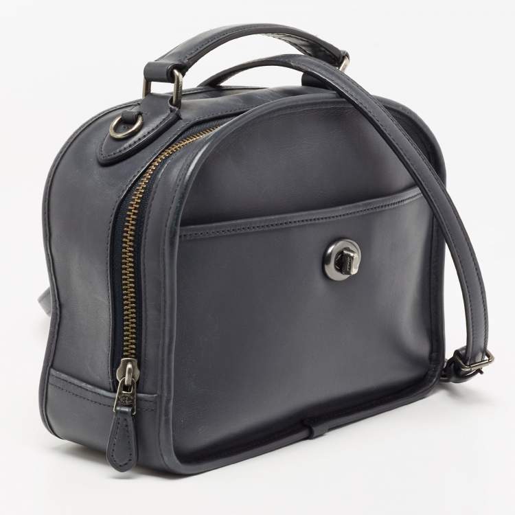 Pre Owned Coach Dark Grey Leather Lunch Pail Top Handle Bag