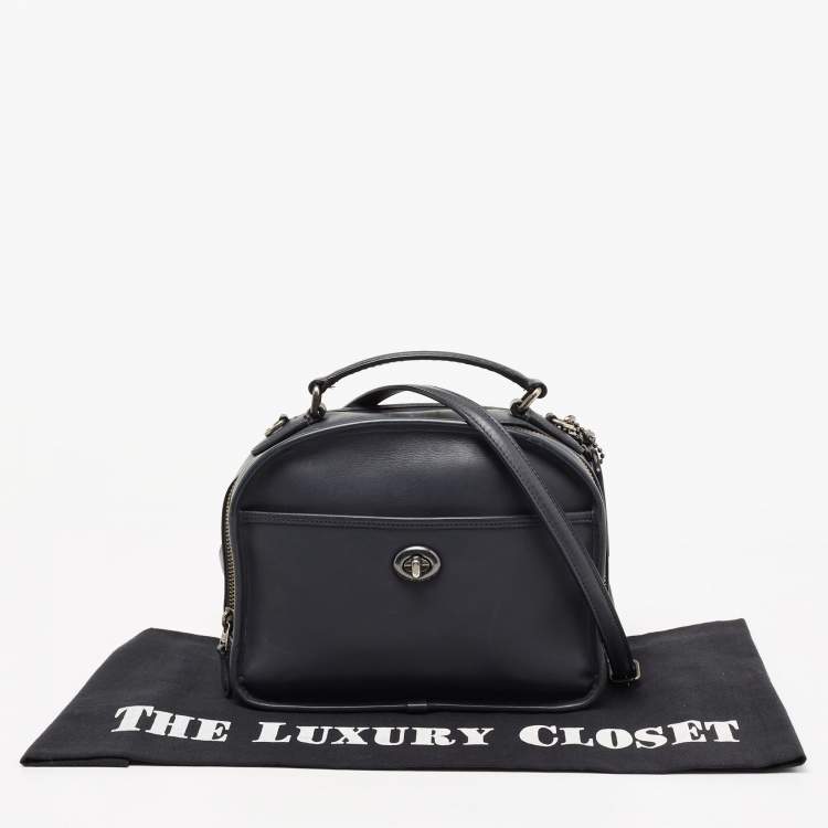 Pre Owned Coach Dark Grey Leather Lunch Pail Top Handle Bag