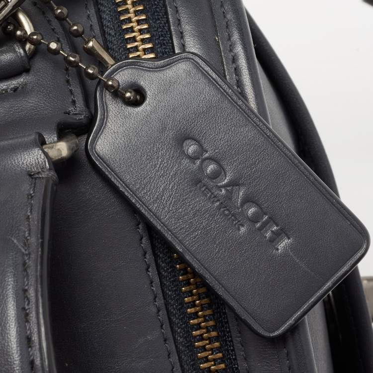 Pre Owned Coach Dark Grey Leather Lunch Pail Top Handle Bag