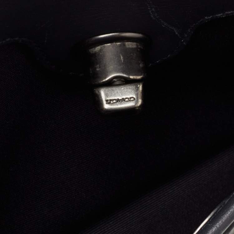 Pre Owned Coach Dark Grey Leather Lunch Pail Top Handle Bag
