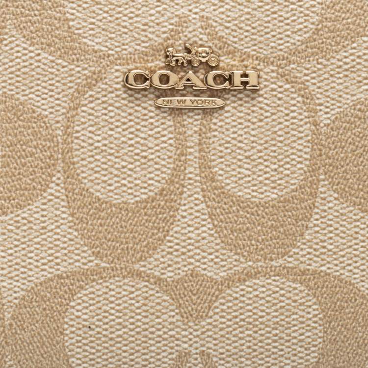 Pre Owned Coach Beige Signature Coated Canvas Long Slim Bifold Wallet