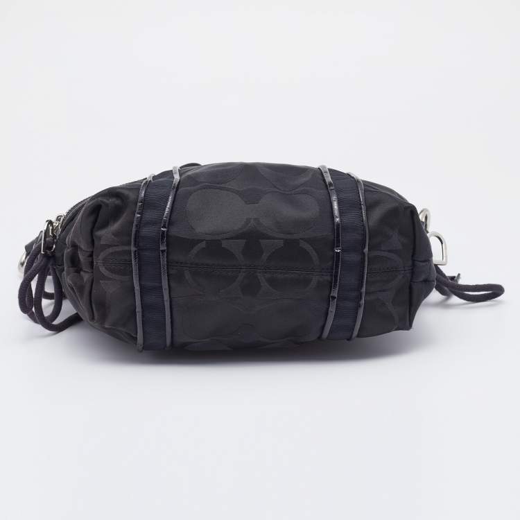 Pre Owned Coach Black Signature Fabric and Patent Leather Daisy Tote