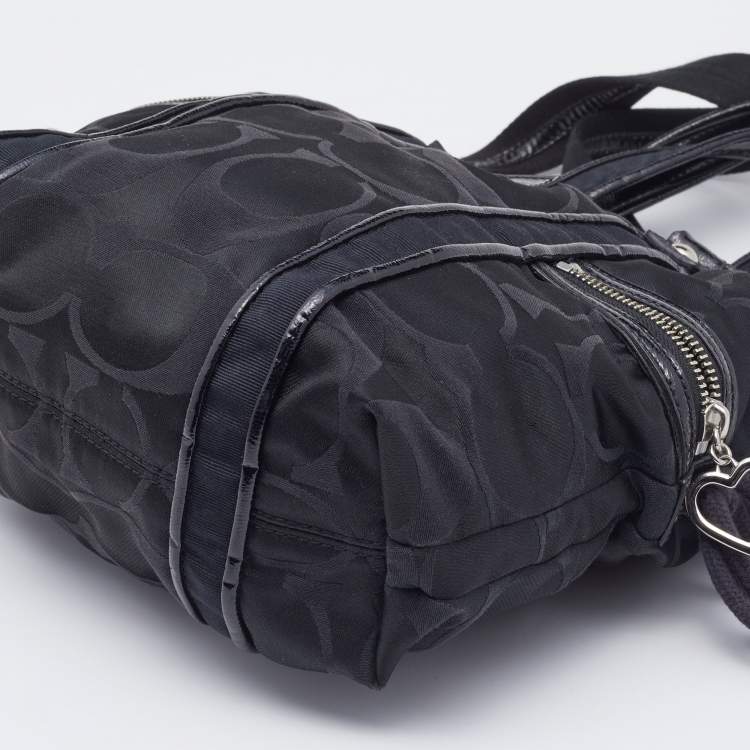 Pre Owned Coach Black Signature Fabric and Patent Leather Daisy Tote