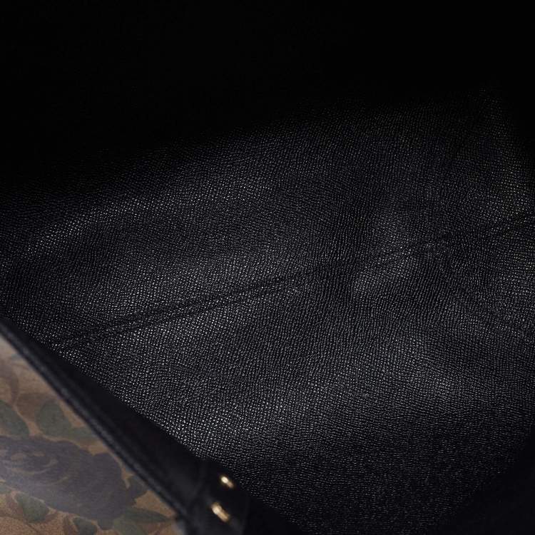 Pre Owned Coach Black/Beige Floral Print Signature Coated Canvas and Leather Reversible City Tote