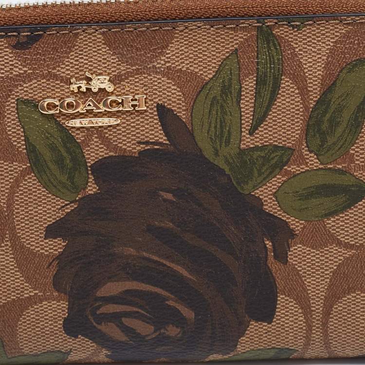 Pre Owned Coach Beige Wildflower Print Coated Canvas Zip Around Continental Wallet