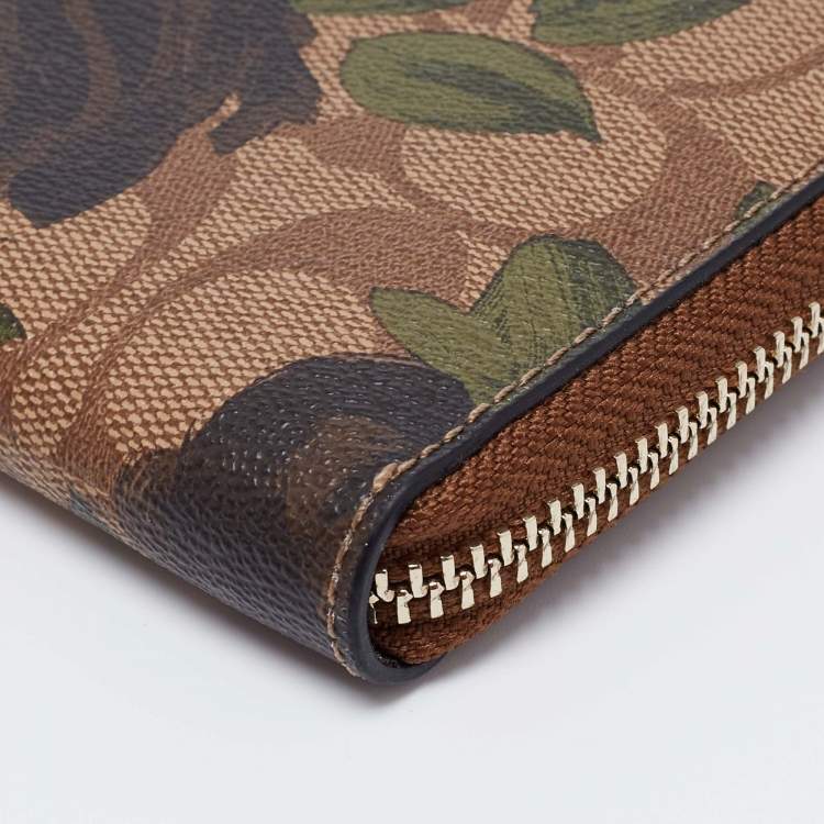 Pre Owned Coach Beige Wildflower Print Coated Canvas Zip Around Continental Wallet