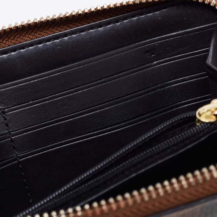 Pre Owned Coach Beige Wildflower Print Coated Canvas Zip Around Continental Wallet