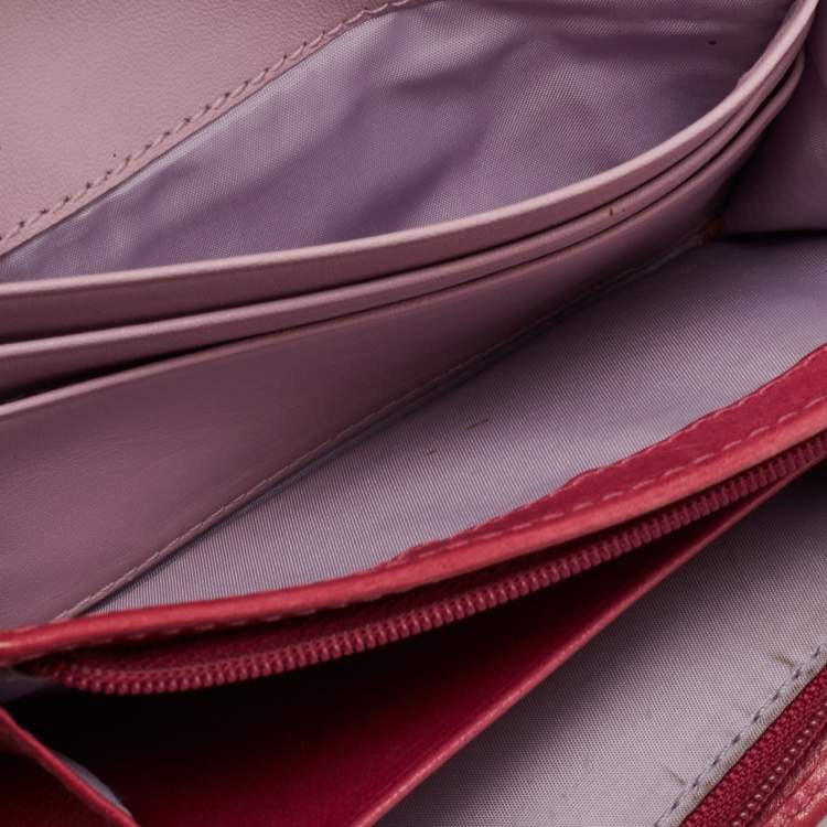 Pre Owned Coach Beige/Pink Signature Canvas And Leather Compact Wallet