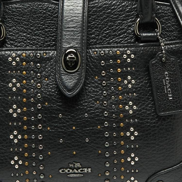Pre Owned Coach Black Leather Studded Mercer 24 Satchel