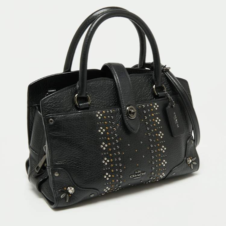 Pre Owned Coach Black Leather Studded Mercer 24 Satchel
