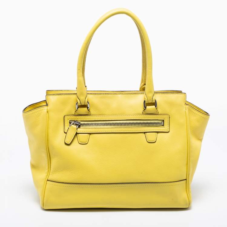 Pre Owned Coach Yellow Leather Candace Carryall Tote