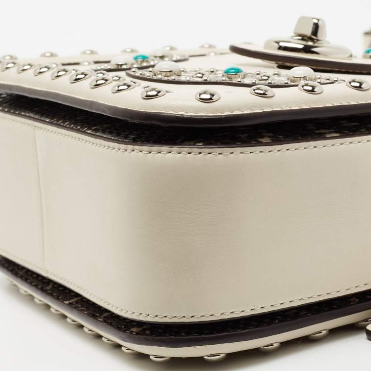 Pre Owned Coach Off White Leather And Python Western Rivets Page Top Handle Bag
