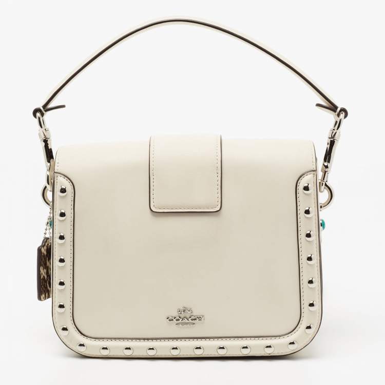 Pre Owned Coach Off White Leather And Python Western Rivets Page Top Handle Bag