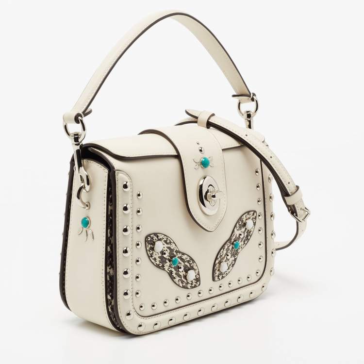 Pre Owned Coach Off White Leather And Python Western Rivets Page Top Handle Bag