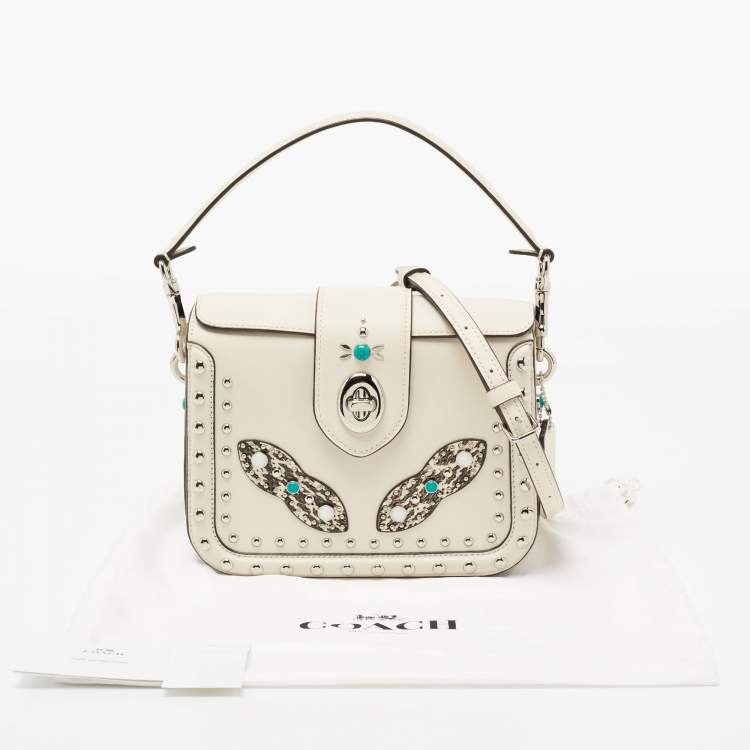 Pre Owned Coach Off White Leather And Python Western Rivets Page Top Handle Bag