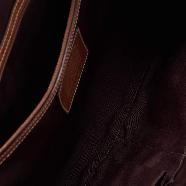 Pre Owned Coach Brown/Beige Signature Canvas and Leather Flap Buckle Satchel