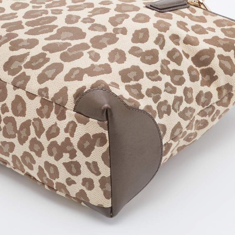 مملوكة مسبقًا Coach Brown Ocelot Print Jacquard and Leather Madison East/West Tote