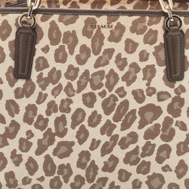 مملوكة مسبقًا Coach Brown Ocelot Print Jacquard and Leather Madison East/West Tote