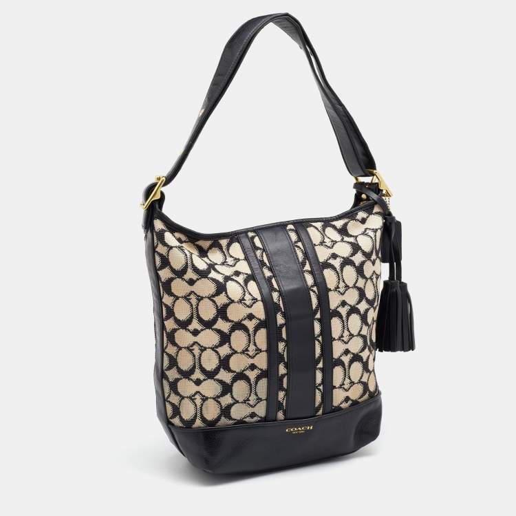 Pre Owned Coach Beige/Black Signature Canvas and Leather Hobo