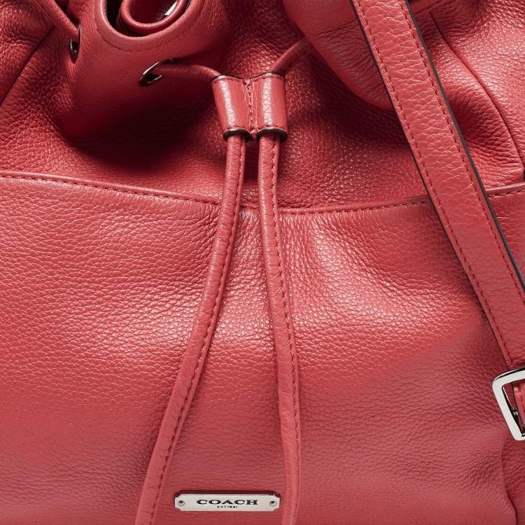 Pre Owned Coach Coral Pink Leather Drawstring Crossbody Bag