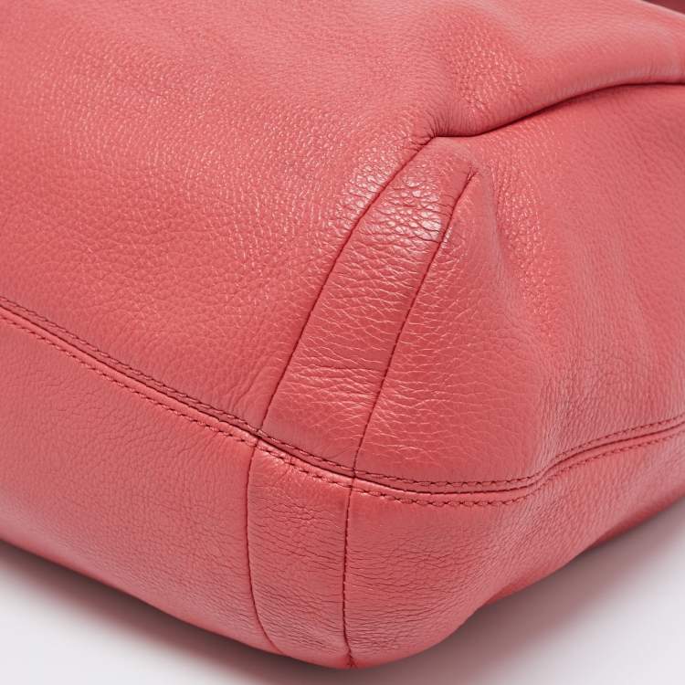 Pre Owned Coach Coral Pink Leather Drawstring Crossbody Bag