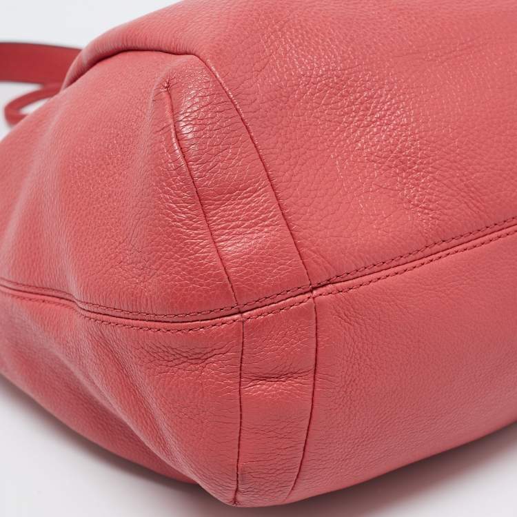 Pre Owned Coach Coral Pink Leather Drawstring Crossbody Bag
