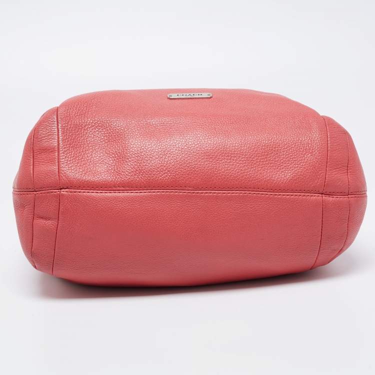 Pre Owned Coach Coral Pink Leather Drawstring Crossbody Bag