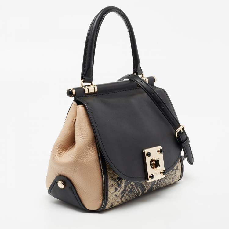 Pre Owned Coach Black/Beige Snakeskin Embossed Leather And Leather Drifter Top Handle Bag