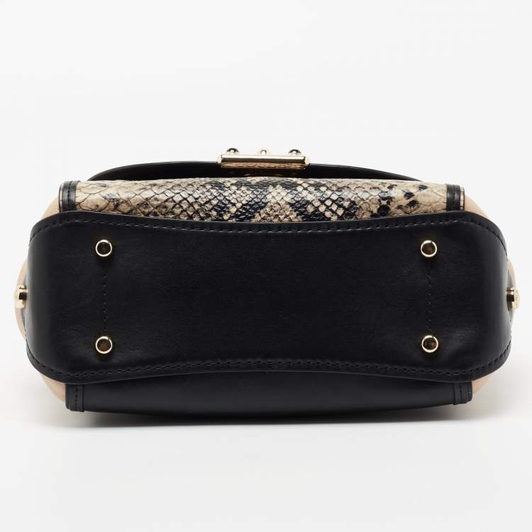 Pre Owned Coach Black/Beige Snakeskin Embossed Leather And Leather Drifter Top Handle Bag