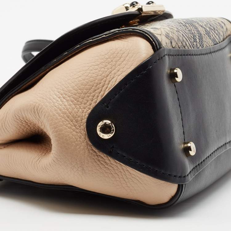 Pre Owned Coach Black/Beige Snakeskin Embossed Leather And Leather Drifter Top Handle Bag