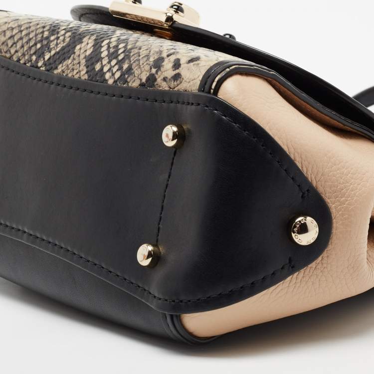 Pre Owned Coach Black/Beige Snakeskin Embossed Leather And Leather Drifter Top Handle Bag
