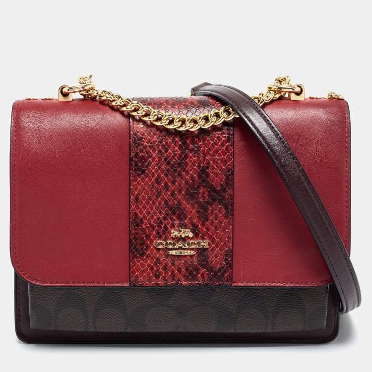 Coach Red/Brown Signature Canvas And Python Embossed