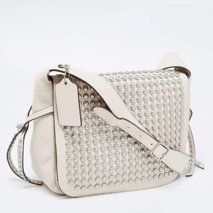 Pre Owned Coach White Leather Rivets Dakotah Crossbody Bag