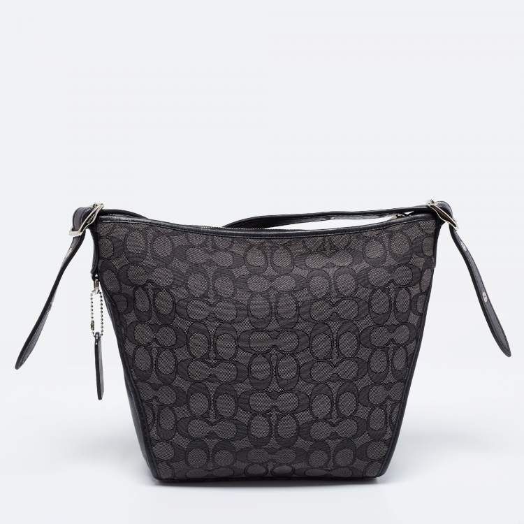 Pre Owned Coach Grey Signature Jacquard Canvas Dufflette Tote