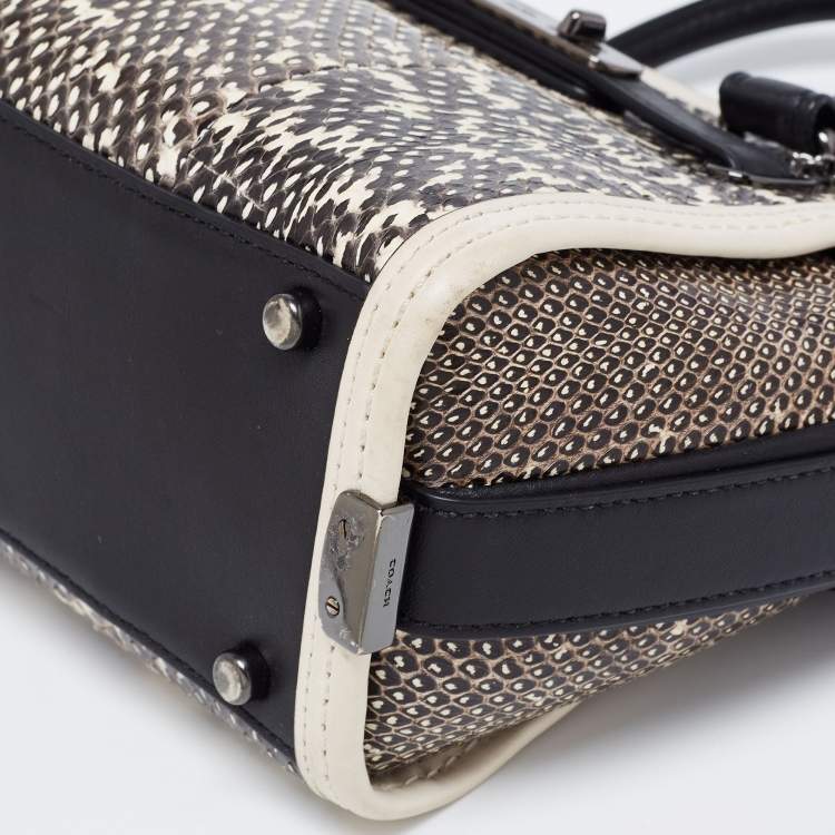 Pre Owned Coach Black/Beige Snakeskin Embossed And Leather Swagger 20 Tote