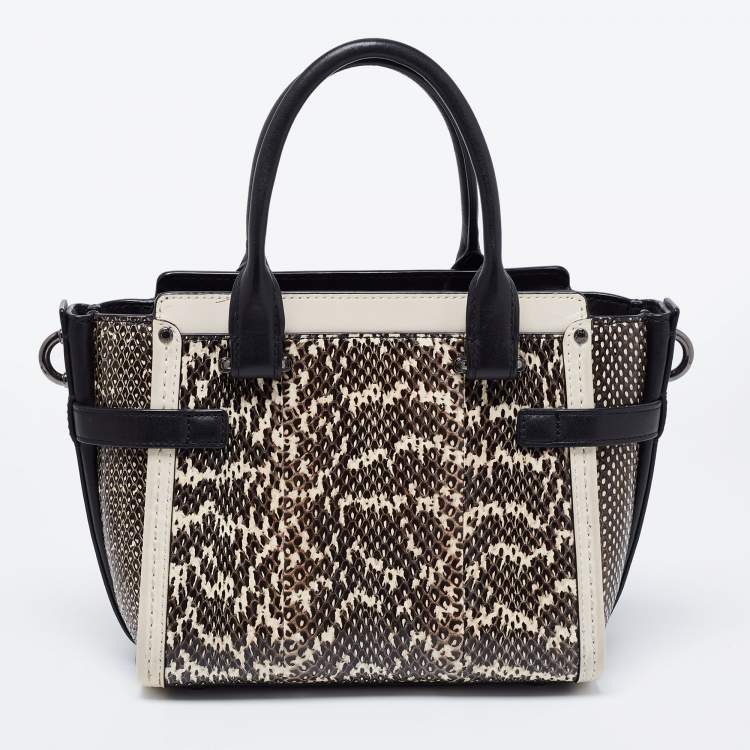 Pre Owned Coach Black/Beige Snakeskin Embossed And Leather Swagger 20 Tote
