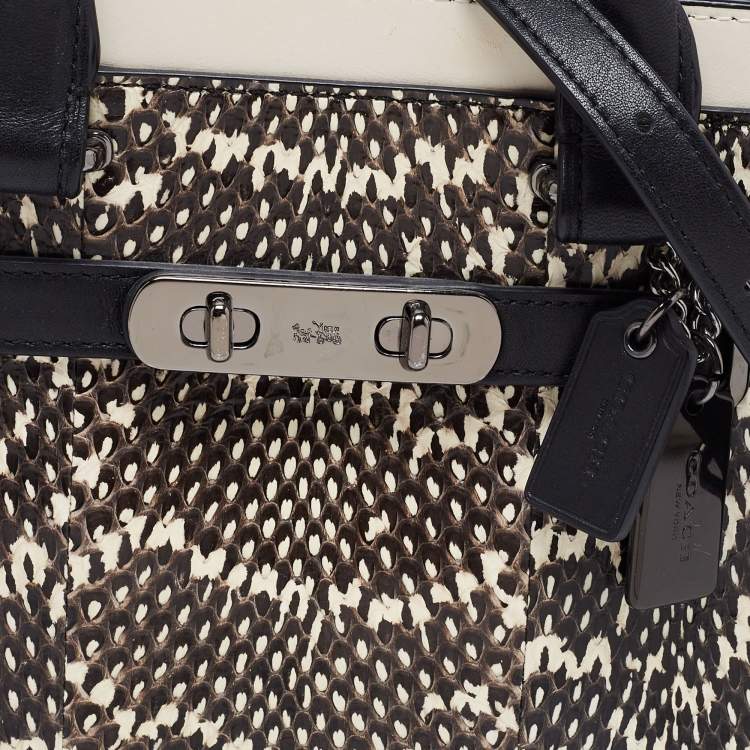 Pre Owned Coach Black/Beige Snakeskin Embossed And Leather Swagger 20 Tote